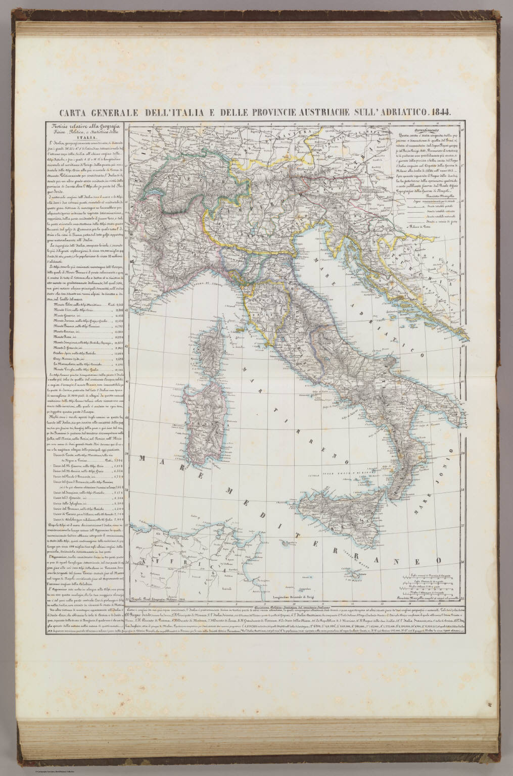 Dettaglio di una carta d'Italia del 1844 attorno a Sicilia